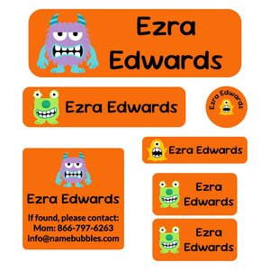 school labels pack monsters orange
