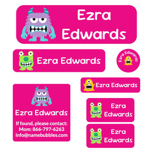 school labels pack monsters pink