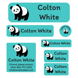 school labels pack panda aqua