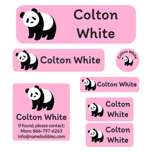 school labels pack panda pink