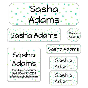 kids school supply labels in pom pom green