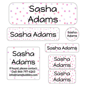 kids school supply labels in pom pom pink