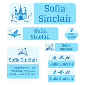 school labels pack princess blue