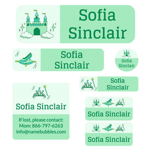 school labels pack princess green