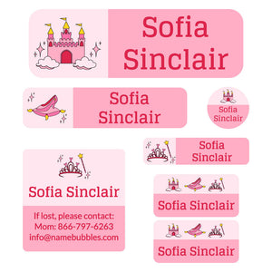 school labels pack princess pink