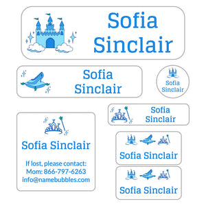school labels pack princess white - blue