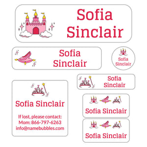 school labels pack princess white pink