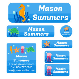 sea animals school labels pack