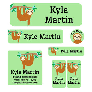 school supply labels pack sloth green