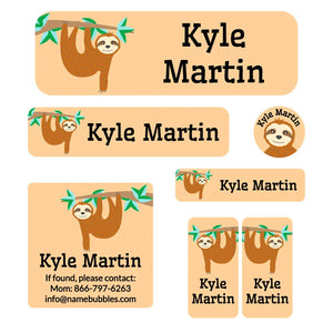 school supply labels pack sloth orange