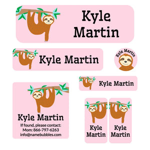 school supply labels pack sloth pink