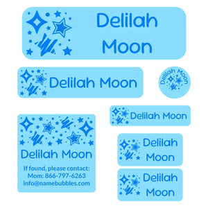 school supply labels pack stars blue