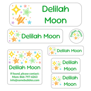 school supply labels pack stars green rainbow