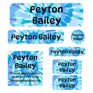 school labels pack tie-dye art blue