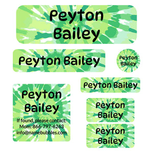 school labels pack tie-dye art green