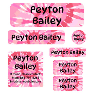 school labels pack tie-dye art pink