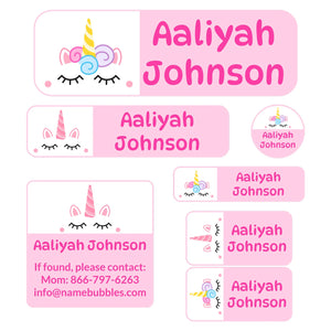 school supply name labels for kids unicorn light pink