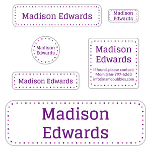 kids personalized school name labels pack dots alpine glow