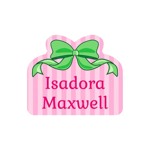 custom shape name labels bow green pink