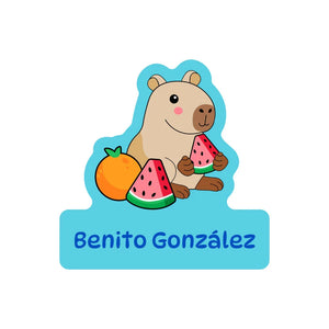 custom shape name labels in capybara blue