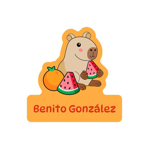 custom shape name labels in capybara orange
