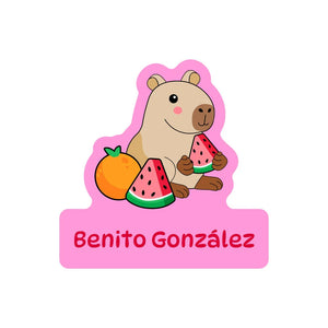 custom shape name labels in capybara pink
