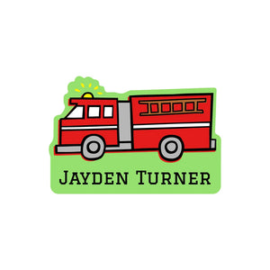 custom shape name labels for kids in fire truck green