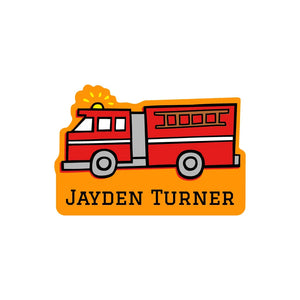 custom shape name labels for kids in fire truck orange