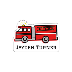 custom shape name labels for kids in fire truck white