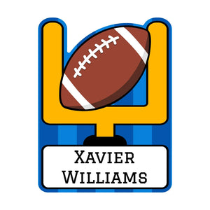 custom shape name stickers for kids in football blue