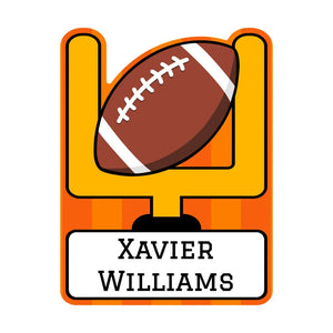 custom shape name stickers for kids in football orange