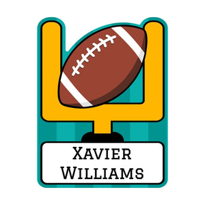 custom shape name stickers for kids in football turquoise