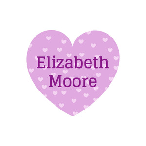 heart shape name labels sweetheart purple