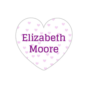 heart shape name labels sweetheart white purple