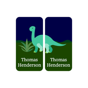 shoe name labels dinosaurs dark green