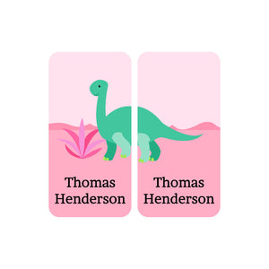 shoe name labels dinosaurs pink