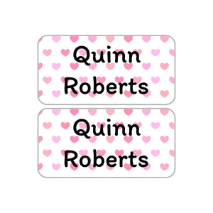 shoe name labels in hearts pink
