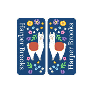shoe labels for kids llama dark blue