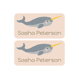 shoe name labels for kids in narwhal cream