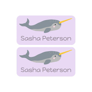 shoe name labels for kids in narwhal light purple