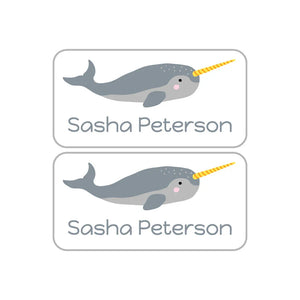 shoe name labels for kids in narwhal white