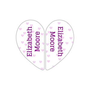 stick-on shoe name labels sweetheart white purple