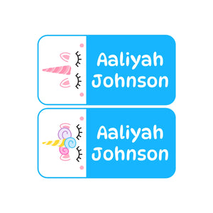 shoe name labels for kids unicorn blue