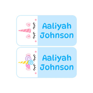 shoe name labels for kids unicorn light blue