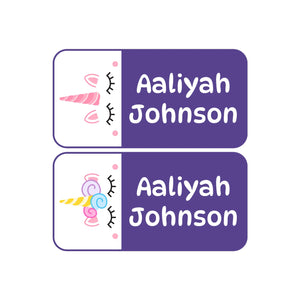shoe name labels for kids unicorn purple