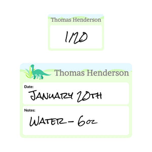 sippy cup date write-on labels dinosaurs green