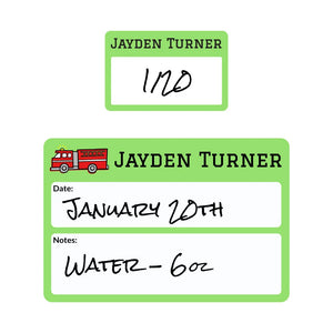 sippy cup write-on labels in fire truck green