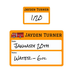 sippy cup write-on labels in fire truck orange