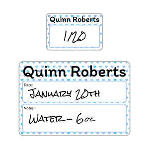 sippy cup write-on labels in hearts blue