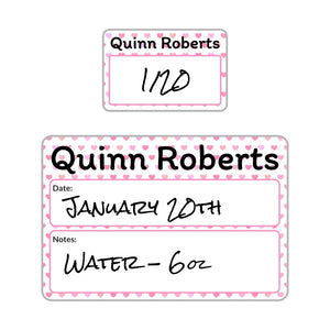 sippy cup write-on labels in hearts pink